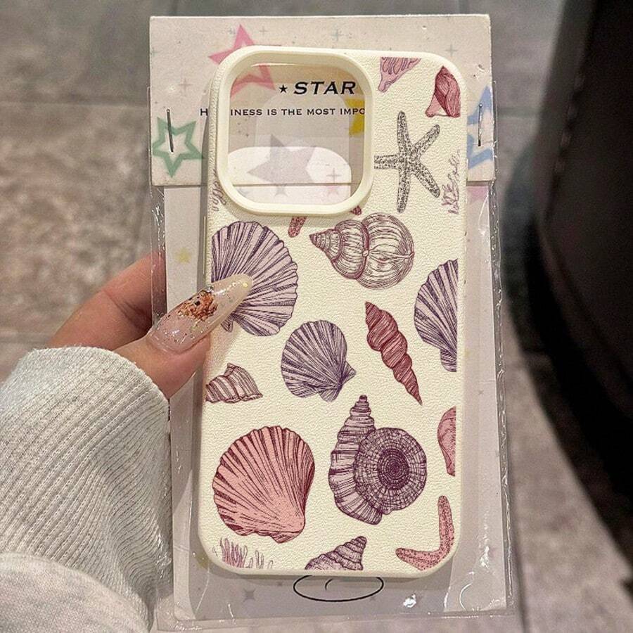 1 pieza Funda de teléfono con patrón de concha marina de color rosa y morado, hecha de material TPU, compatible con Apple 17 Pro Max/17/16 Pro Max/15/13/12/11, S20 FE/A15/S24/A55, Note 11/Note 12/Note 13 Pro, protección suave y resistente a golpes - Blanco - Ver 1