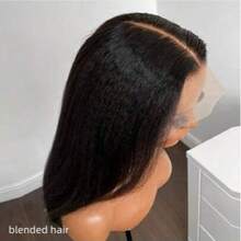 卷曲直发假发，真人混纺发丝，13x4高清透明蕾丝前假发，真人混纺发丝，预先拔毛，带婴儿发，Yaki直发前假发，女士款，180密度真人混纺发丝假发，无胶巴西原生发，8-36英寸，自然黑 - 自然色&黑色系 - 查看 1
