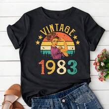 Women's Vintage 1983 Retro Stylish Printed T-Shirt/Blouse, 100% - màu đen - Xem 1