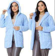 Simple Casual Party Woolen Fabric Fuzzy Coat Everyday Winter - 淺藍色 - 查看 1