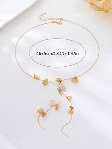 1pc Fashionable Elegant Geometric Hollow Petal Wing Y-Shaped Necklace, Versatile Casual, Party, Banquet Necklace For Women - Golden - View 4