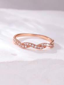 1pc Elegant Sparkling Criss-Cross Design Cubic Zirconia Eternity Ring, Ideal Gift For Mother's Day, Valentine's Day, Christmas, New Year, Engagement, Wedding, Anniversary Or Birthday - Rose Gold - View 2