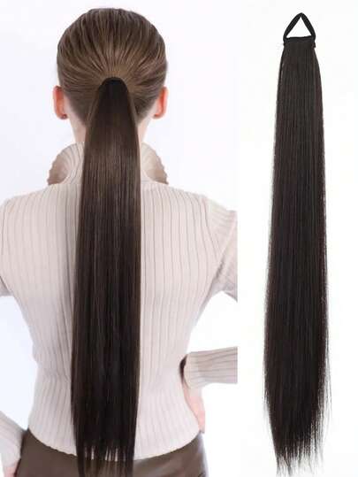 23 Inch Long Hair Ponytail Wig Headband, Simulated Hair Tie With Natural Fluffy And Sweet Elastic Bands, High Ponytail Wig