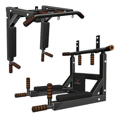 MultiGrip Wall Mounted Pull-Up Bar | Black Iron Home Gym Exercise Equipment For Adults, Detachable Wall-Mounted Pull-Up Bar For Upper Body Workout