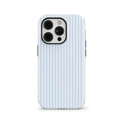 Light Blue Striped Shock-Proof Phone Case, Suitable For IPhone 17/16/15/14/13/12/11 Pro Max/Pro Plus/12 Mini/13 Mini, Galaxy S26 S25 S24 S23 S22 S21 Plus Ultra