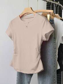 A Simple Solid-Color Short-Sleeved T-Shirt Set For Women, Suitable For Daily Wear And Easy To Match With Various Outfits. Includes 1 Piece - Aneka warna 12 - View 4