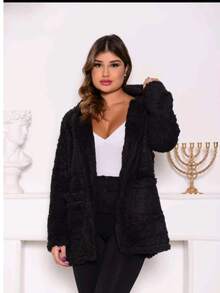 Simple Casual Party Woolen Fabric Fuzzy Coat Everyday Winter - 黑色 - 查看 4