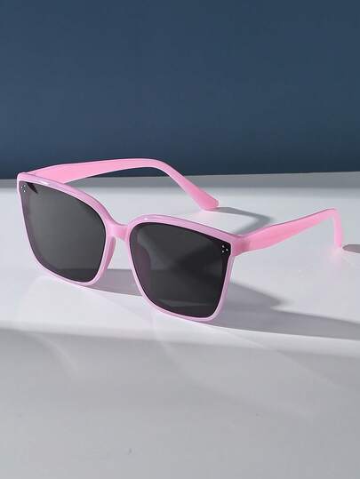 Pink Retro Square Oversized Plastic Sunglasses, Classic Style For Outdoor Travel Beach Vacation Casual Wear, Summer UV Protection Driving Glasses