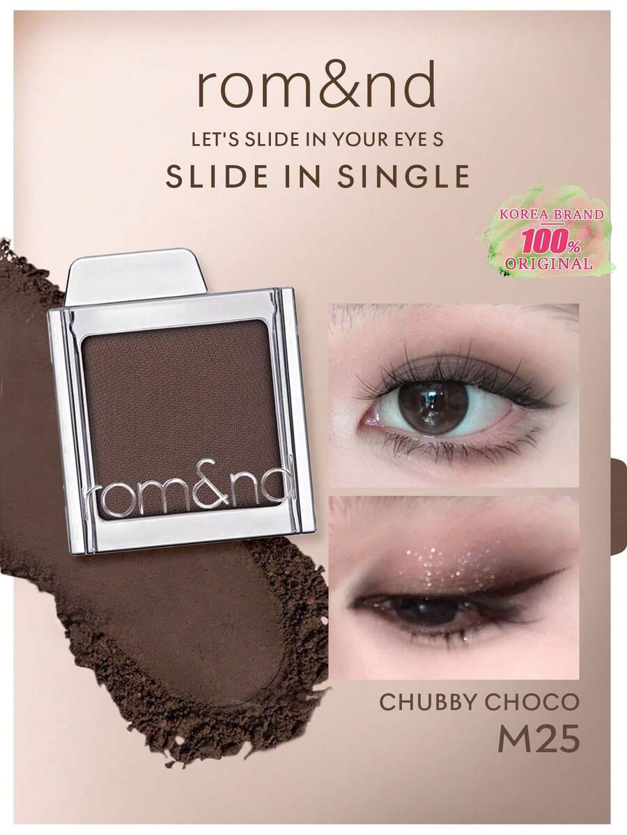 Rom&nd Romand Slide In 單色眼影 M25 CHOCO，絲滑易暈染粉質，透亮自然妝感，不掉粉持久，便攜式滑蓋盒適合旅行，適合新手日常使用，K-Beauty 韓系彩妝，Olive Young，禮物，1.8g/0.06oz - M25 CHUBBY CHOCO - 查看 1