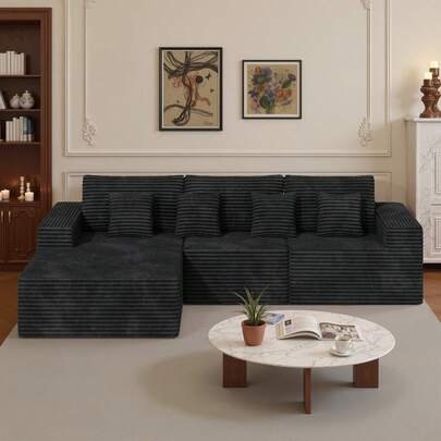 Nalupatio L-Shaped Corner Sofa With Fixed Chaise & Movable 2-Seater, Corduroy Modular Sectional Couch For Living Room, 540kg Heavy Duty Weight Capacity, Compression Recovery Memory Foam 36H Reshape Time, Anti-Pilling Soft Breathable Corduroy Fabric, Wide Armrest Ergonomic Design, Fixed Chaise + Detachable Double Seat, Pet Friendly Scratch Resistant Furniture, High Resilience Foam Cushions, Easy Assembly Corner Sofa, 2 Boxes Delivery