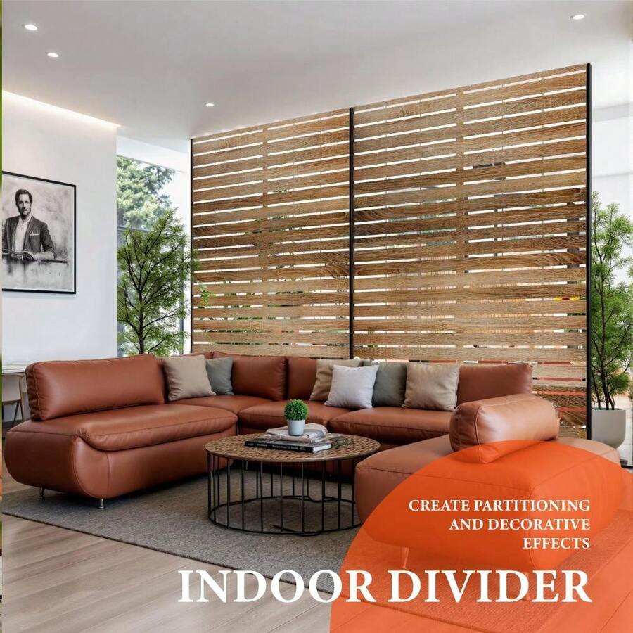 Panel de privacidad independiente para exteriores para patio, balcón y jardín: divisor decorativo de metal, resistente a la intemperie, de acero galvanizado. - Marrón - Ver 1