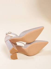 Womem's Glitter Pointed Toe Ankle Strap Block Heel Party Shoes - CHAMPA - View 3