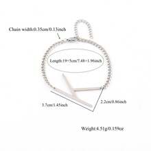 1 pieza Pulsera clásica de moda con colgante inicial plateado de acero inoxidable para hombres - Plateado - Ver 2