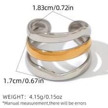 Frminee 3 PCS / 1 PC Stainless Steel Geometric Line Wide Ring 18K Gold Plated Metal Layered Waterproof Daily Simple Stylish Golden Jewelry For Women - Gold and Silver - View 8