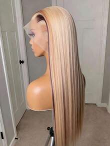 Highlight Blonde Natural Straight Glueless Wigs For Women Daily Use 13X4 HD Transparent Ombre Colored Lace Frontal Wig Human Hair Pre Plucked With Baby Hair 180 Density Bone Straight Lace Front Wigs Human Hair Natural Looking - 挑染金髮 - 查看 7