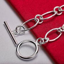 925纯银镀层简约链条OT扣手链，女士魅力婚礼订婚派对时尚首饰 - 銀色 - 查看 4