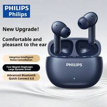 Tai nghe Bluetooth 6.0 Philips TAT1320, thời gian chơi nhạc 28 giờ, trình điều khiển độ trung thực cao 10mm, micro AI, tai nghe không dây dạng bán nhét tai dành cho nghe nhạc và gọi điện - Màu đen/trắng - Xem 12