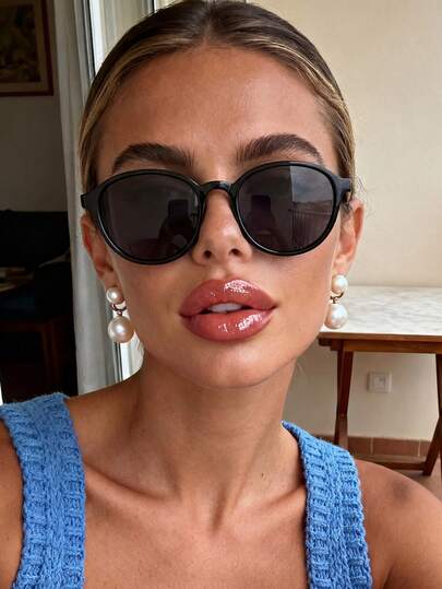 1 Pair Unisex Oval Retro Fashion Glasses, Suitable For School, Travel, Beach, Autumn/Winter Basic, Business Casual, Gift