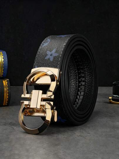 1条男士奢华自动扣皮带 – 高级PU皮革，饰有字母印花，金/银/黑三种扣环可选，经久耐用，时尚百搭，商务休闲皆宜，是送给他的完美礼物