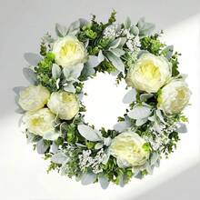 Artificial Spring Wreaths For Front Door 18 Inch Peony Wreath Summer Wreath With Peony Flower For Front Door Indoor Outdoor Wedding Home Wall Window Festival Decoration - B - 查看 2