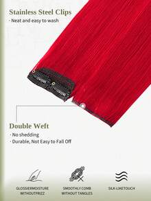 DNE HAIR Farbige Clip-In Haarverlängerungen 100% echtes Menschenhaar Farbe ROT# 2 Stück mit 4 Clips, gerade, farbige Highlights, bunte Haarverlängerung für alle Haartypen und Modebewusste - SRed - Übersicht 2