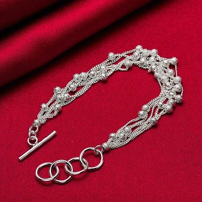 Pulsera de plata de ley 925 chapada en plata con cuentas mate y diseño de uvas para mujer, joyería para boda, compromiso y fiesta