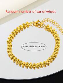 1 pieza Joyería de acero inoxidable, pulsera de mujer, estilo multicapa, pulsera de playa a prueba de agua con borla en forma de espiga de trigo, accesorio de regalo diario (cantidad de cuentas de espiga de trigo al azar, sin caja de regalo) - Amarillo Oro - Ver 7