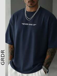 GRDR Men's Fashionable Printed Loose Short Sleeve T-Shirt | Exquisite Design | Summer Essential | Easy To Match | Showcase Your Style - Navy Blue - View 2