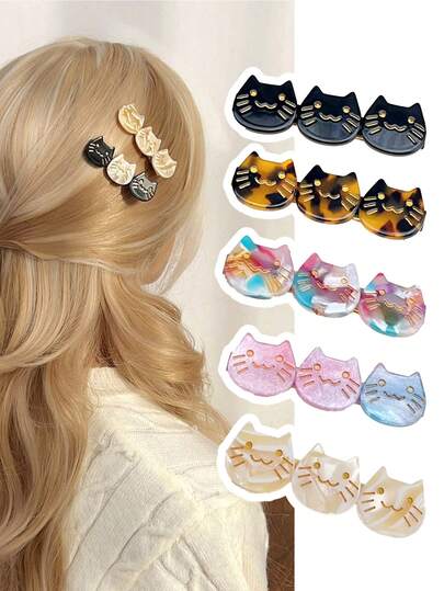 1 Stück Damen Seitenpony Ente Clip, süßer und modischer Azetat Katzen Haarclip, geeignet für tägliches Make-up, Gesichtsreinigung, Ausgehen, schönes Geschenk