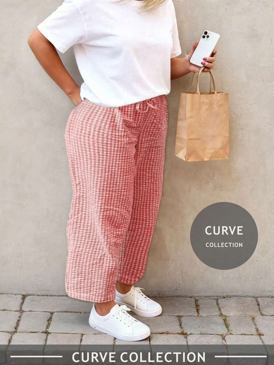 音乐节派对 | 大码提花针织喇叭裤 | 条纹喇叭裤，带抽绳腰带，春季款