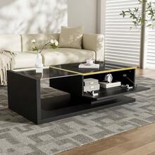 Coffee Table, 100 Cm Long, Glossy Black. Side Tables, Coffee Tables With Glass Tops And - Black - View 1