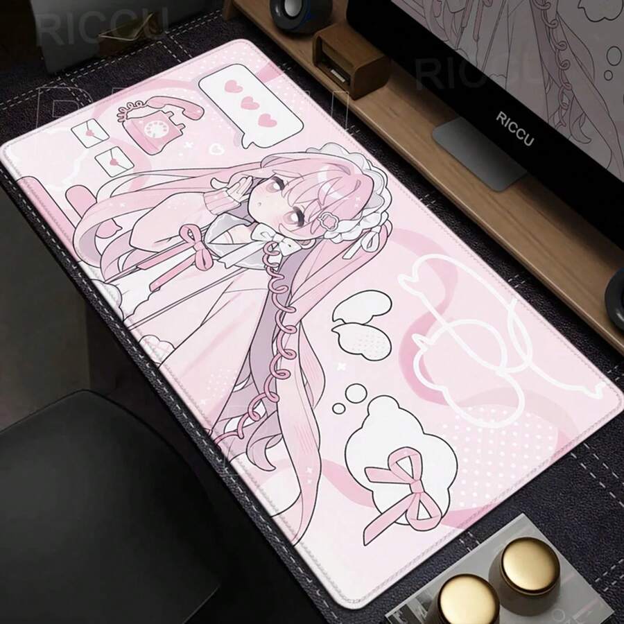 Pink White Mousepad Cute Anime Mouse Pad Office PC Keyboard Desks Decort Desk Mat Office Accessories Laptop E-Sports Carpet - PINK-2 - 查看 1