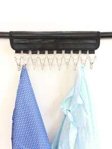 Multi-Functional Clip-On Hanger, Self-Adhesive Portable Household No Drill Hook And Loop Hat, Scarf, Tie, Towel Storage Rack, Foldable Compact Clothes Hanger For Travel, Washable Flocked/Mesh Black Garment Accessory Organizer - Black - View 8