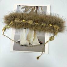 新款蓬松Y2K复古D.I.A仿皮草腰链，多层高端 - 深金色 - 查看 4