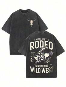 Plus Size Tops, Changes Modelo Cowboy Rope Print T-Shirt, Casual, Heavy Cotton, Summer, Unisex, Free Shipping - 黑色 3 - 查看 10