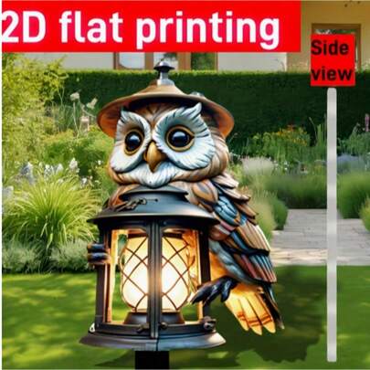 2D平面印刷，1个，全新亚克力材质，大型庭院装饰地插，可爱猫头鹰灯笼，适用于庭院、花园和草坪，绝佳的家居装饰礼品