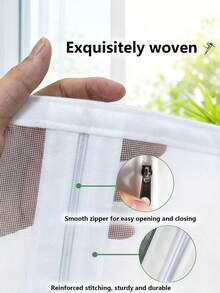 White Zipper Window Screen Set, Self-Adhesive Hook & Loop Install, Easy Open Mesh Net, Breathable Mosquito Protection For Home - Zipper Mesh - View 4