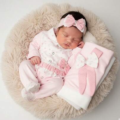 Saída de Maternidade Roupa Bebê Menina Duda 04 Peças Estrela