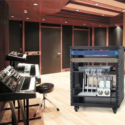 12U AV Rack Stand 300 Lbs Capacity Network Stereo Recording Studio Rack With Lockable Caster Wheels Round & Square Holes Special Vents For 19" Audio Video Musical & IT Equipment Mounting