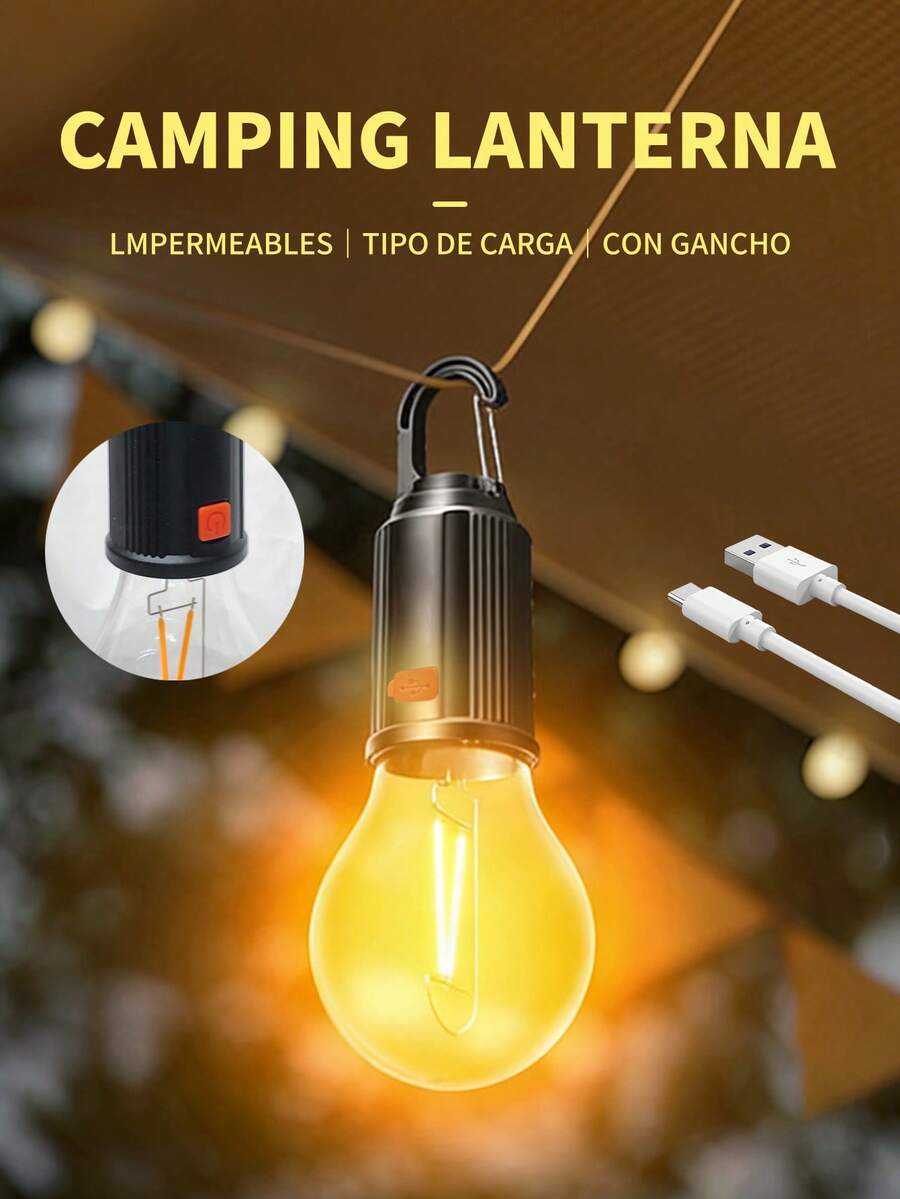 1pc Lámpara LED Solar Portátil para Tienda, Luces Brillantes con Gancho, Linterna de Emergencia, 3 Modos de Iluminación, Carga USB, Material Plástico, Ideal para Viajes, Fiestas, Festivales, Regalos y Decorativos