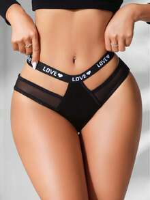 Women's Fashion Minimalist Letter Jacquard Comfortable Briefs - Black - View 4