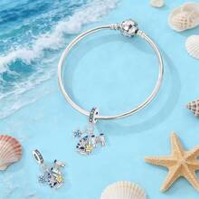 1pc 925 Silver-Plated Ocean Series Small Ship Binoculars With Starfish, Fish Tail Waves With Cubic Zirconia Diamonds, Sea Fish And Sea Turtle Robots, Glowing Jellyfish, Ship Steering Wheel, Whale, Shell, Starfish, Seahorse, Compass, Ship, Starfish DIY Quality Charms, DIY Creative Bracelet, Summer Ocean Romance, Exquisite Birthday, Valentine's Day And Other Holiday Gifts - Multicolor - View 10