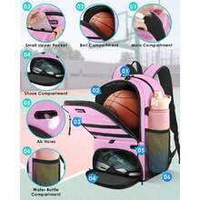 Basketball Bag, Soccer Backpack Volleyball Football Backpack Sports Gym Bag With Shoe&Ball Compartment,41468010 - Pink - View 6