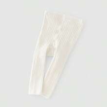 1pc Striped Cropped Leggings, Snug Fit, Suitable For Layering Under Skirts - White - View 7