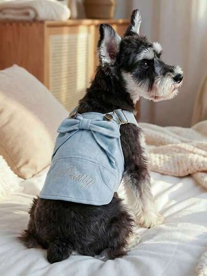 PETCIRCLE 1pc Pet Dog Clothes, Outdoor & Indoor Apparel, European & Korean Style For Poodle, Teddy, Small Dog & Puppy, Casual Fashionable Cute Comfortable Bow Dress