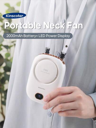 kinscoter 1个2000mAh可充电迷你便携式电风扇，户外露营海滩旅行配件，夏季手持挂脖式降温风扇