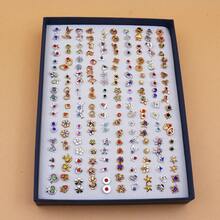 100 Pairs Assorted Gold & Silver Color Rhinestone Plastic Stud Earrings Set, Fashion Versatile Earrings With Box - Gold and Silver Mixed Diamond Gift Box - View 5