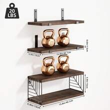 Tomnk 3+1 Tier Bathroom Floating Shelves Over Toilet, 15.8in Farmhouse Rustic Wood Shelves, Wall Decor For Bathroom, Living Room,Bedroom And Kitchen - 彩色 - 查看 2