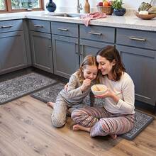 KIMODE Anti Fatigue Kitchen Mats Floor, Boho Floral Kitchen Rugs 17x29.5+17 X47", Cushioned Mats Kitchen Floor, Non Slip Kitchen Floor Mats, Sink, Laundry, Office, Desk Blue Multi E3V1 - 深灰色 - 查看 7