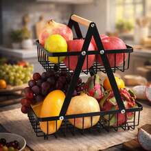 Canasta organizadora multiusos doble para frutas, verduras papel, jabon, toallas, etc. ideal para cocina moderna con estructura firme y gran capacidad de almacenamiento. - Negro - Ver 3